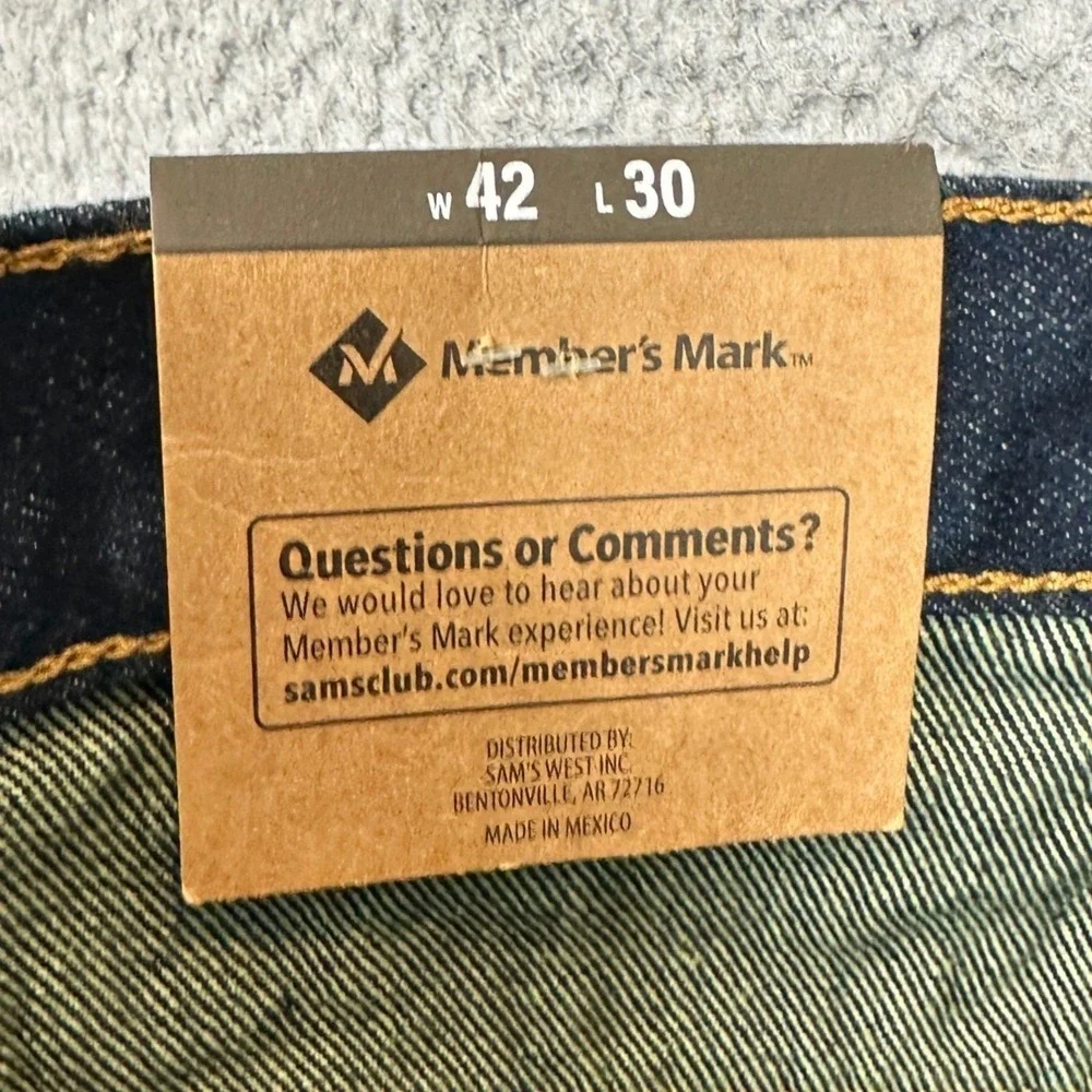 NEW Members Mark Jeans Mens 42X30 Blue Relaxed Fit Straight Leg Dark Wash Denim